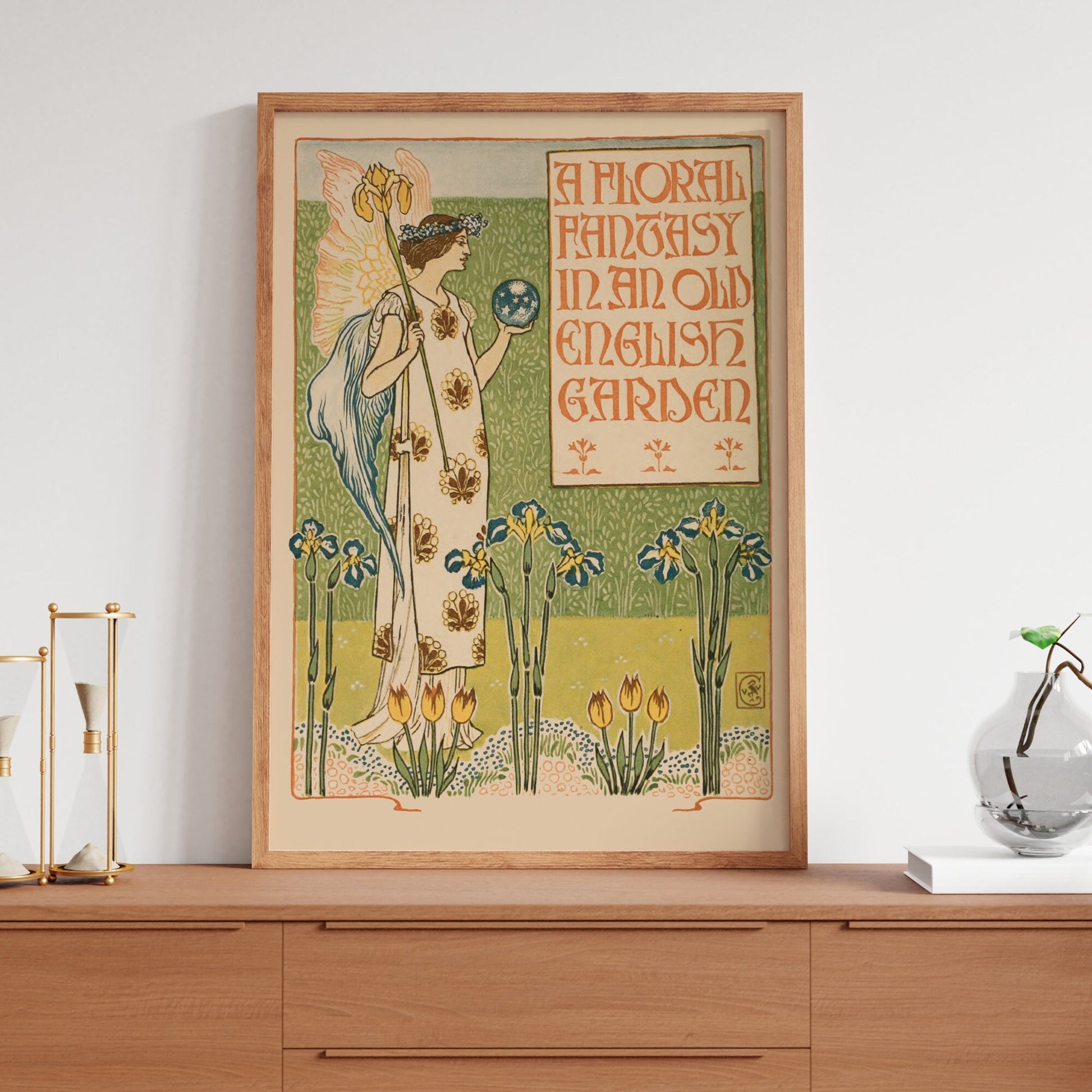 Vintage Book Print - Walter Crane - Nouveau Print - Bohemian Print - Green and Yellow - Floral Fantasy