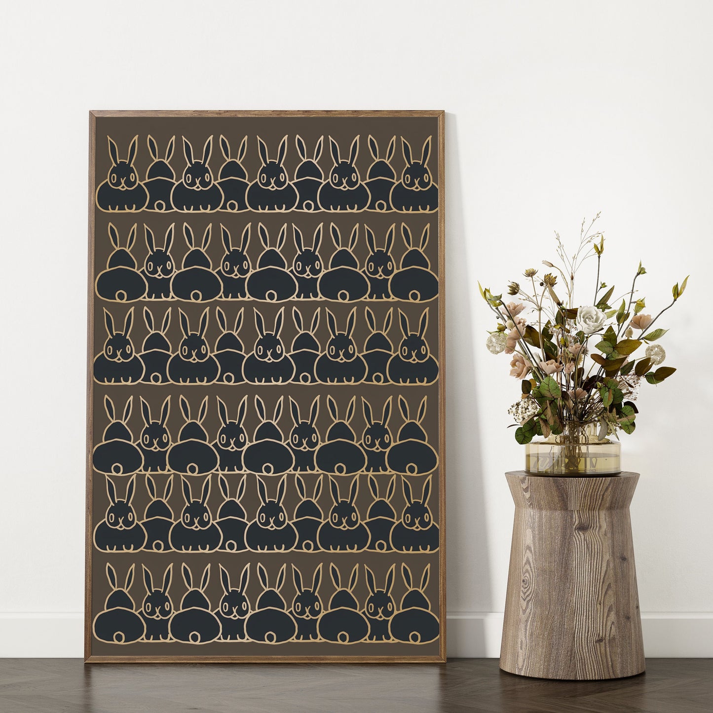 Vintage Bunnies Book Cover Print - Beige and Gold - Art Nouveau Poster - Bunny Print - Bohemian Print Large Artwork