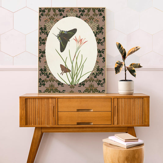 Vintage Butterflies Print Beige Poster Artwork by My Store