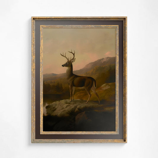 Vintage Deer Painting - Deer Art Poster - Beige Print - Bohemian Print Large Artwork