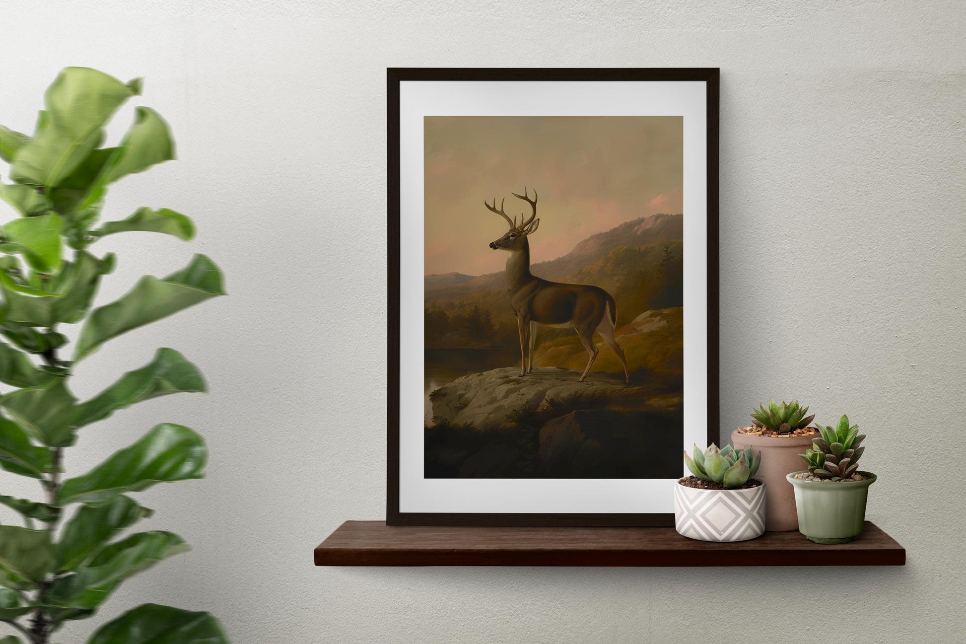 Vintage Deer Painting - Deer Art Poster - Beige Print - Bohemian Print Large Artwork