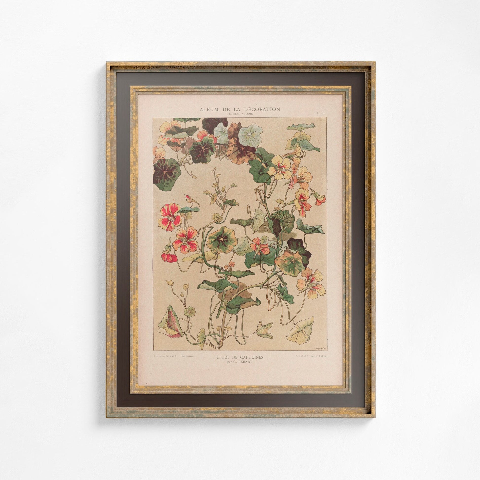 Vintage Floral Art - Paris - Ornate Nouveau Print - Bohemian Print Large Artwork - Beige