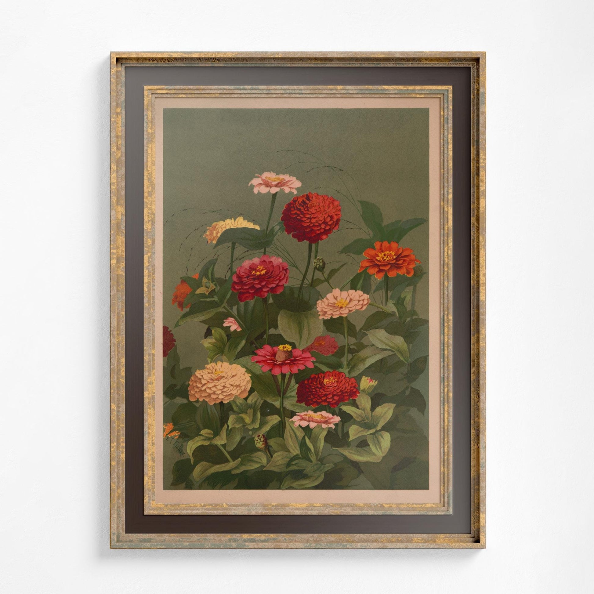 Vintage Green Floral Painting - Art Nouveau Poster - Floral Print - Bohemian Print Large Artwork