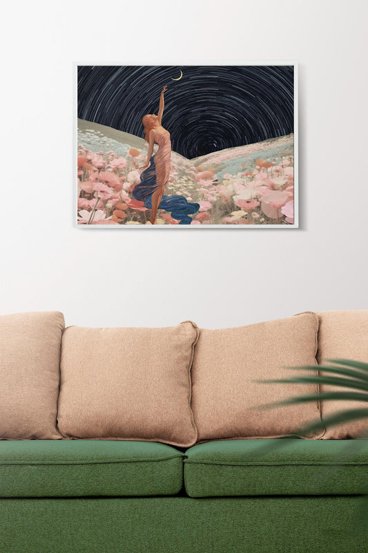 Vintage Moon Collage Feminine Art Canvas Or Print With Ethereal Moonlit Glow For Home Decor by My Store