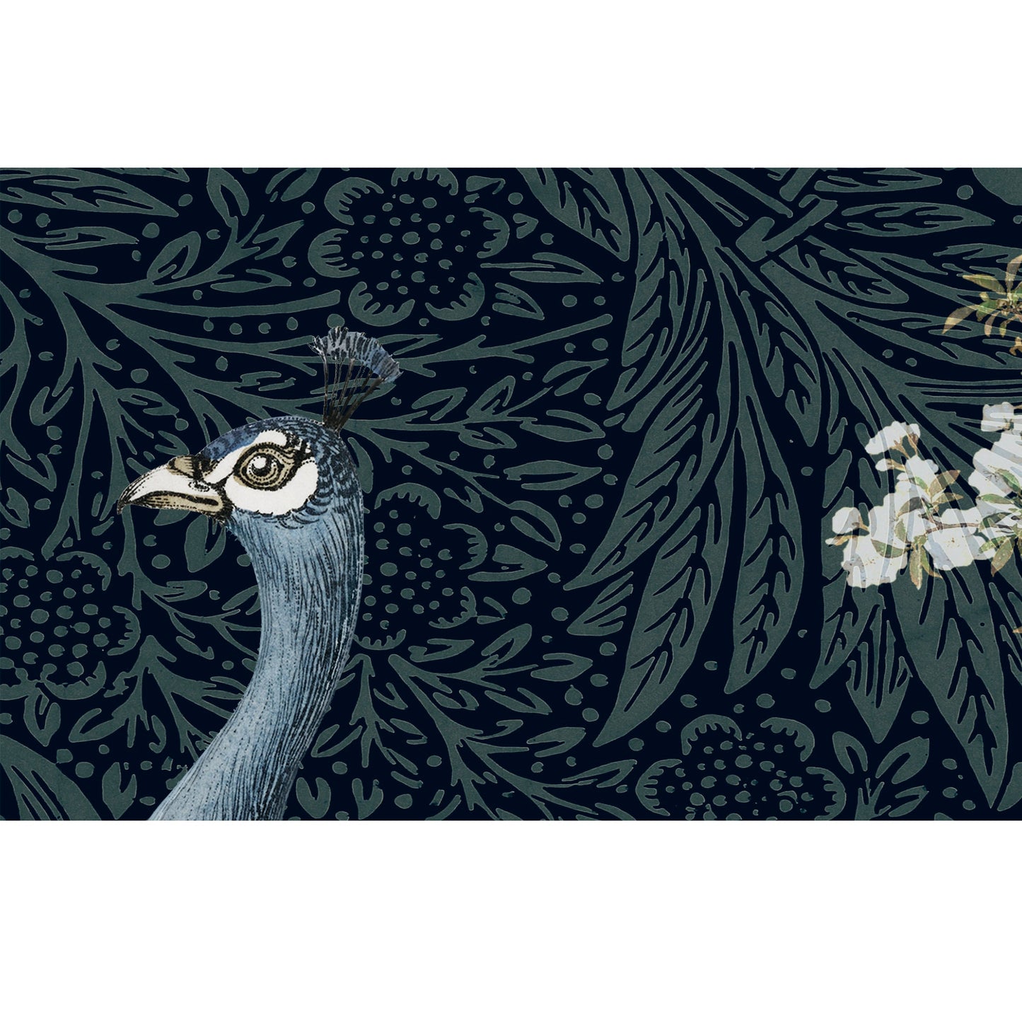 Vintage Peacock Print - Dark Blue Peacock - Landscape Art - Art Nouveau Poster - William Morris Floral Print - Print Large Artwork