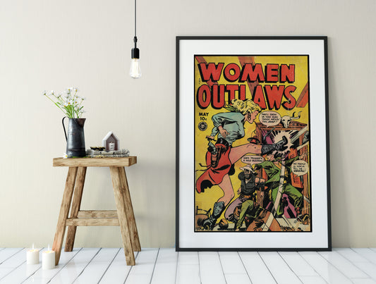 Women Outlaws Comic Book Cover No 2 Poster Vintage Feminist Art Print No Frame Premium Wall Decor by My Store