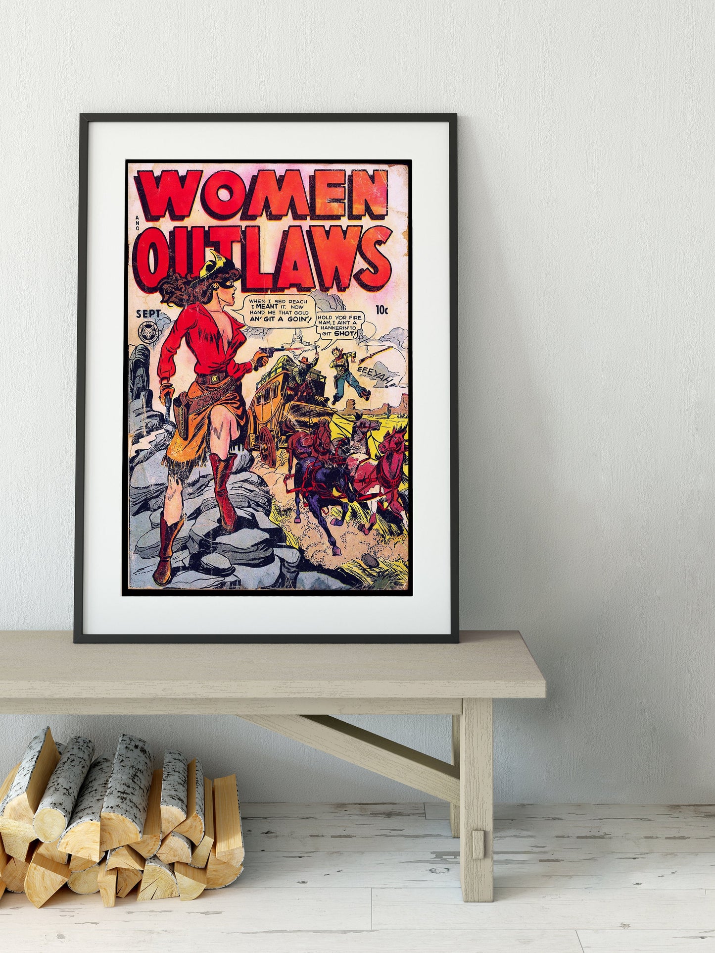 Women Outlaws Comic Book Cover Poster Vintage Comic Book Art - Feminist Comic Book Art Print, No Frame