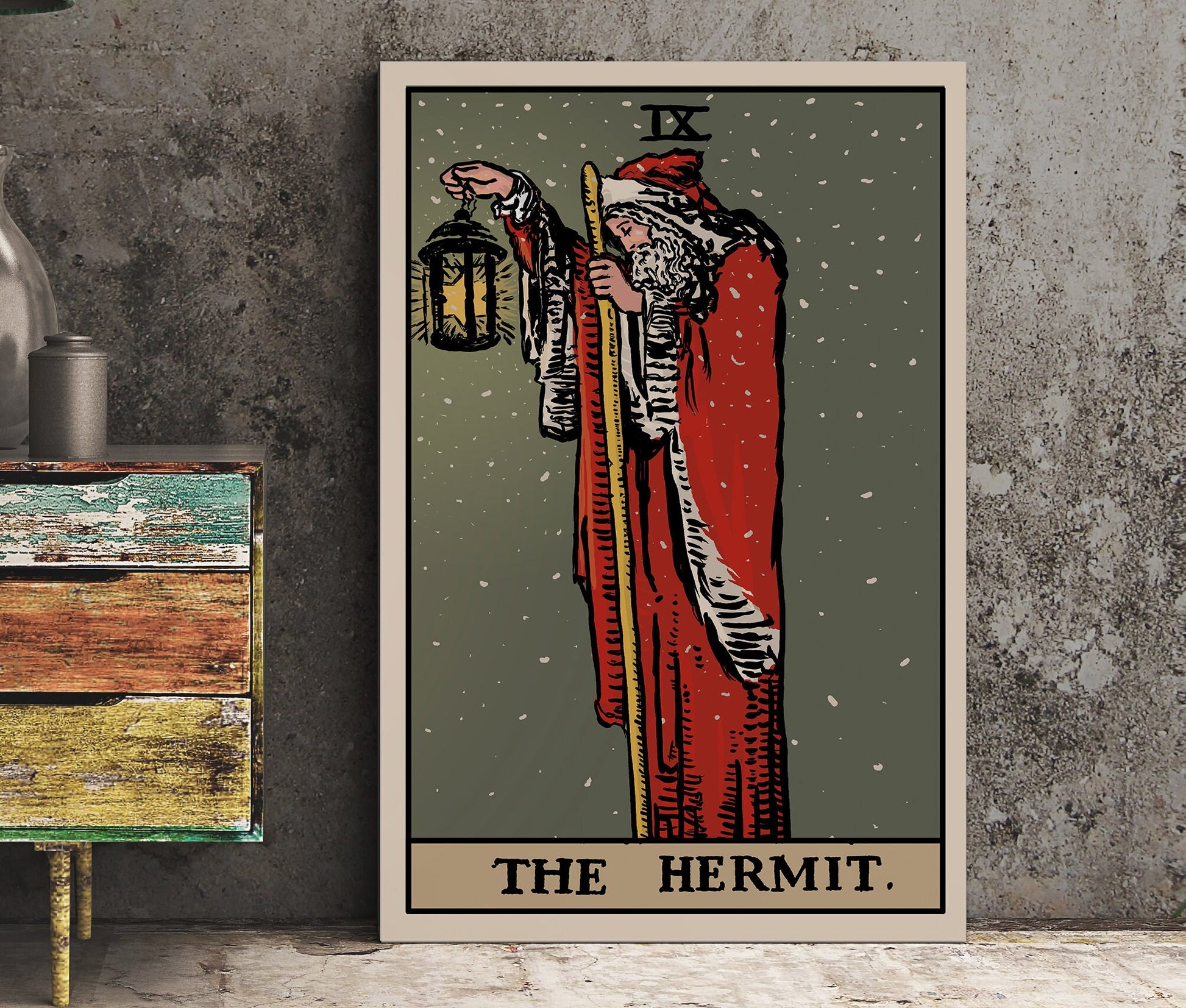 Christmas Print - The Hermit - Christmas Tarot Card Print - The Hermit Holiday Card Poster, No Frame