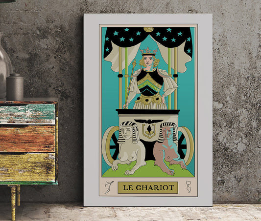 The Chariot Tarot Card Print Oswald Wirth Inspired Design From Green Menagerie Tarot Artwork by My Store