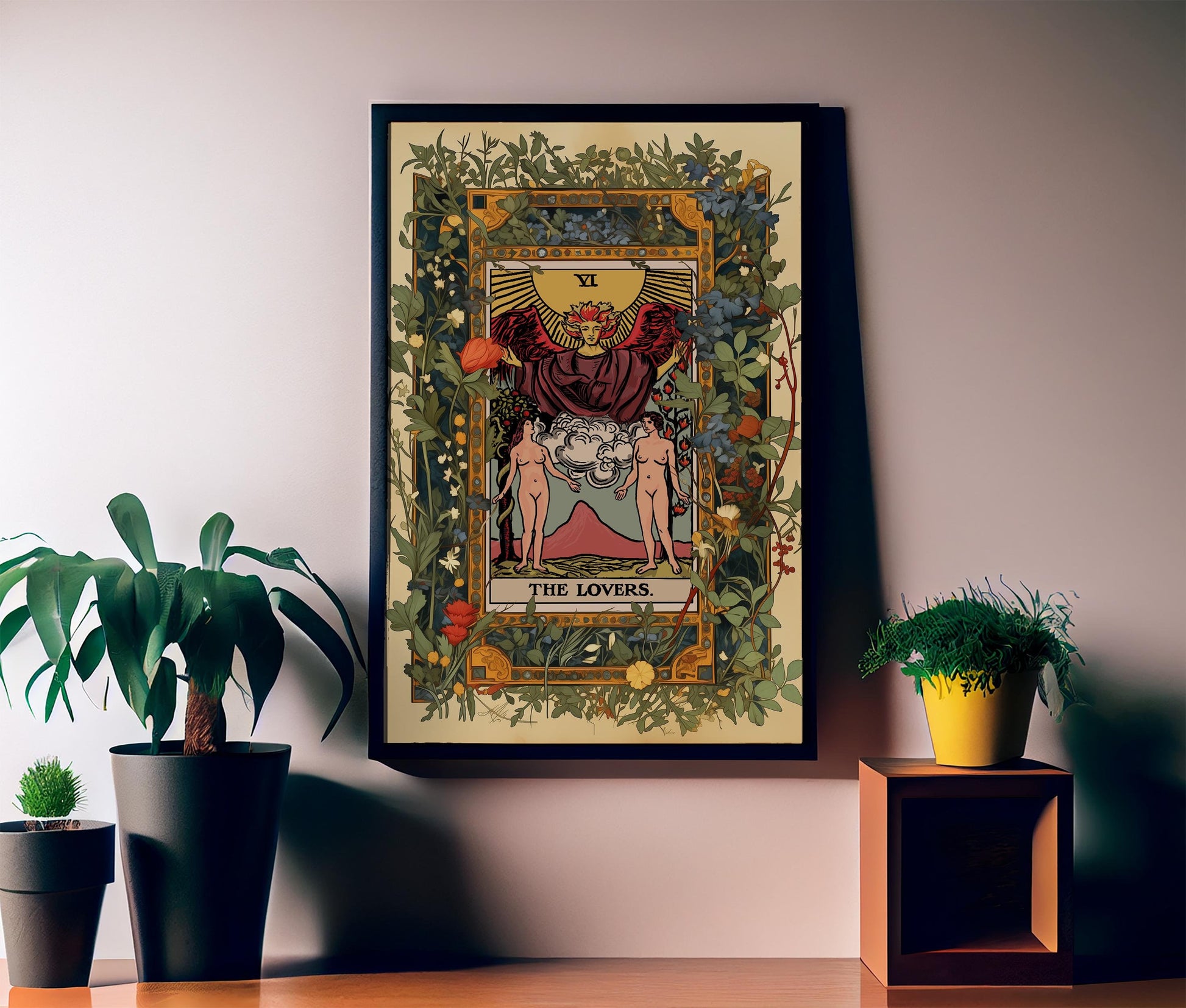 The Two Women Lovers Card - Tarot Card Print - The Lovers Card Poster, No Frame