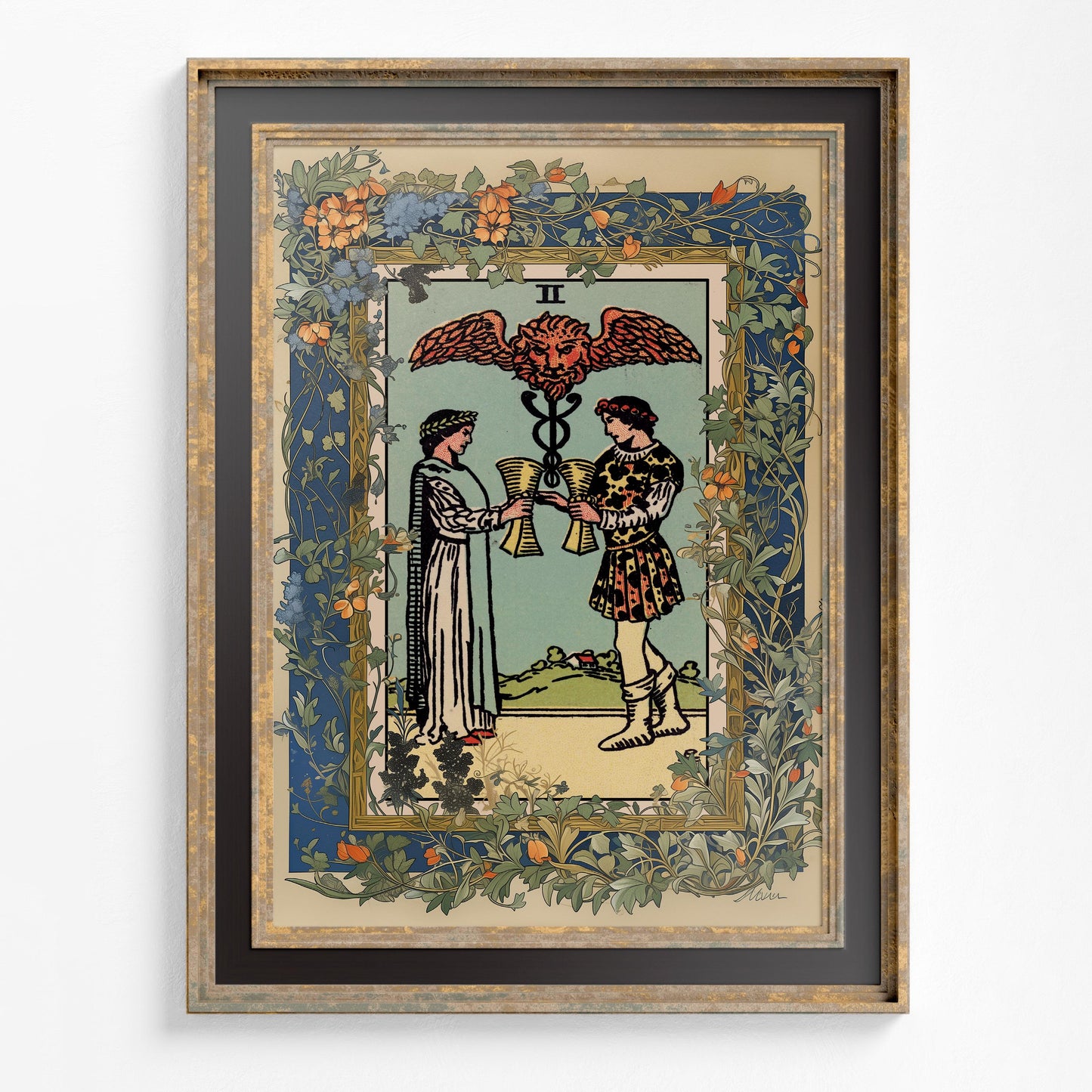 Two of Cups - Sacred Garden Tarot Card Print - The 2 of Cups Card Poster, No Frame