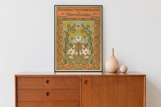 Art Nouveau Sunflowers Print Vintage Poster Artwork Green And Orange Large Wall Art by My Store
