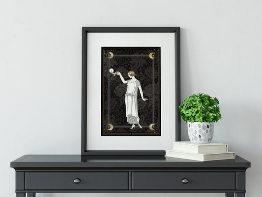 Deco Art Nouveau Goddess Poster Frame in Silver and Gold Moon Theme Large Wall Art by My Store