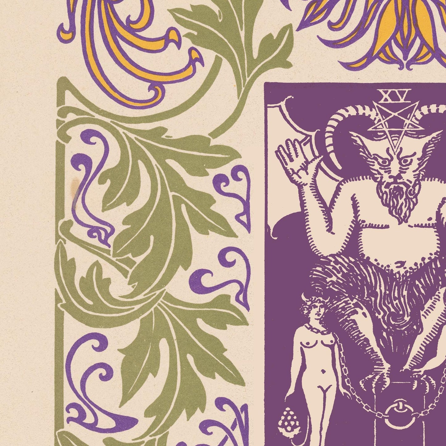 The Devil Card Print - Floral Nouveau Tarot - Unique Tarot Print - Vintage Tarot Art - Purple and Green