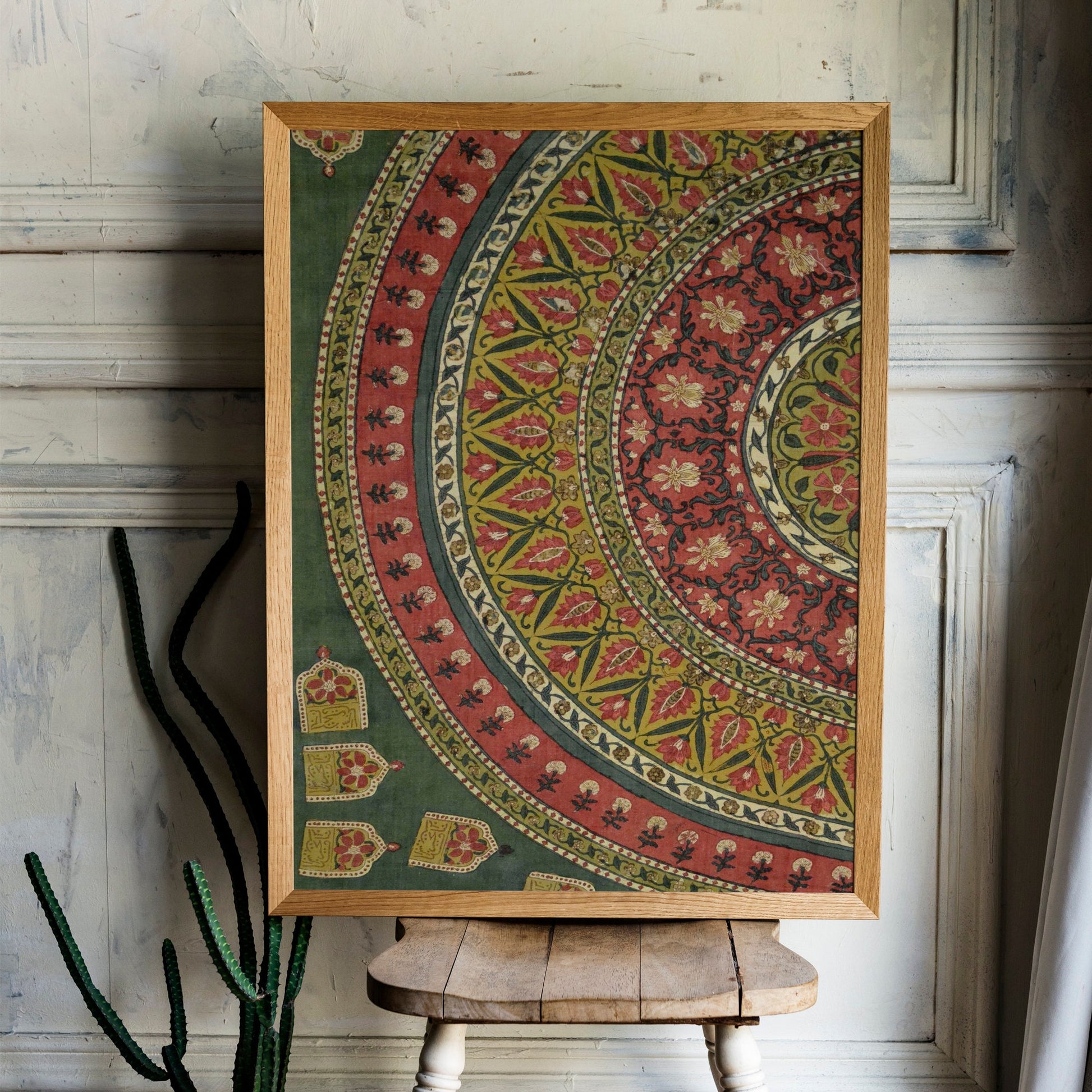 Vintage Green and Red Mandala Print - Nouveau Embroidery Print - Bohemian - Print Large Artwork - Vintage Wallpaper