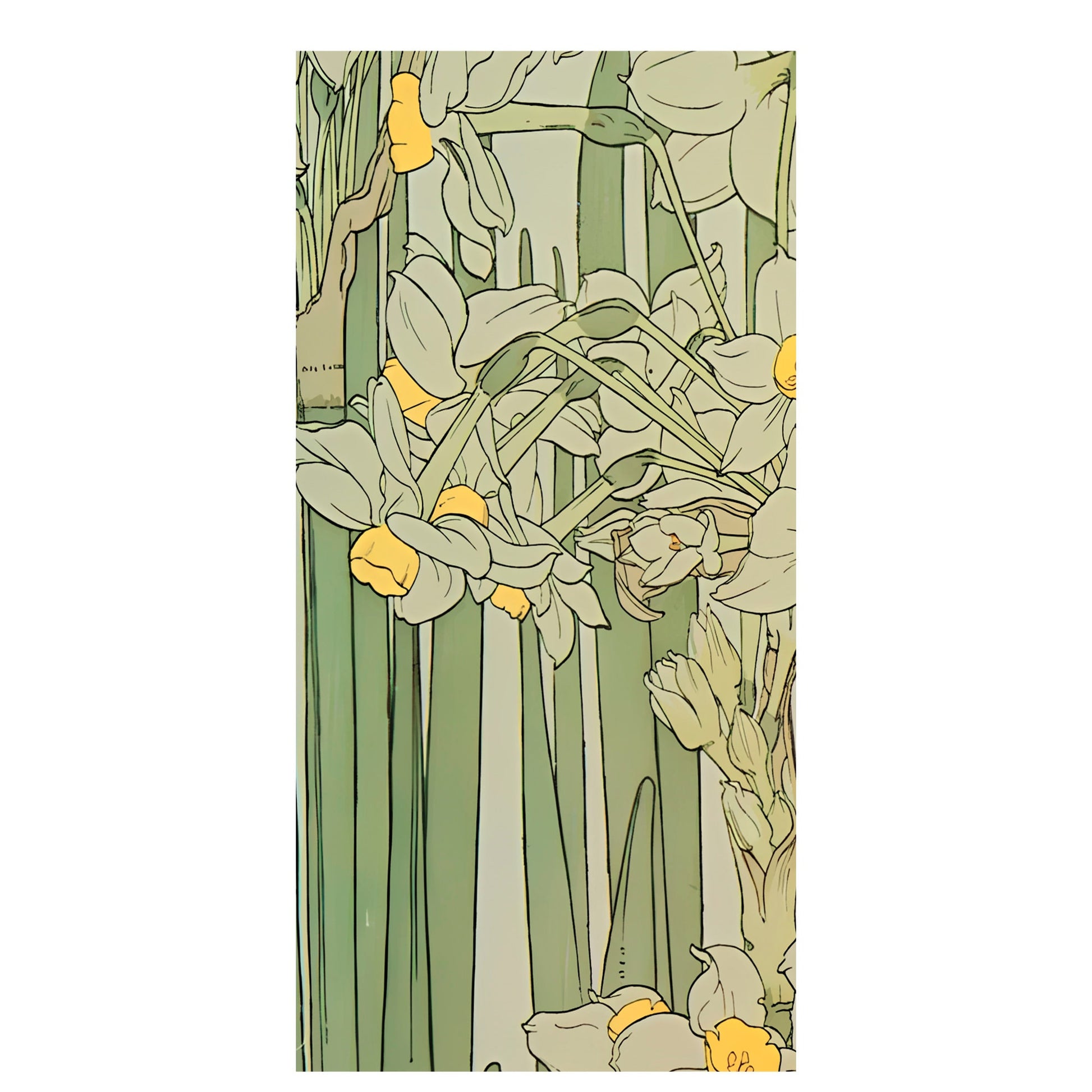 Vintage Green Floral - Nouveau Flower Print - Bohemian - Print Large Artwork - Green and Yellow