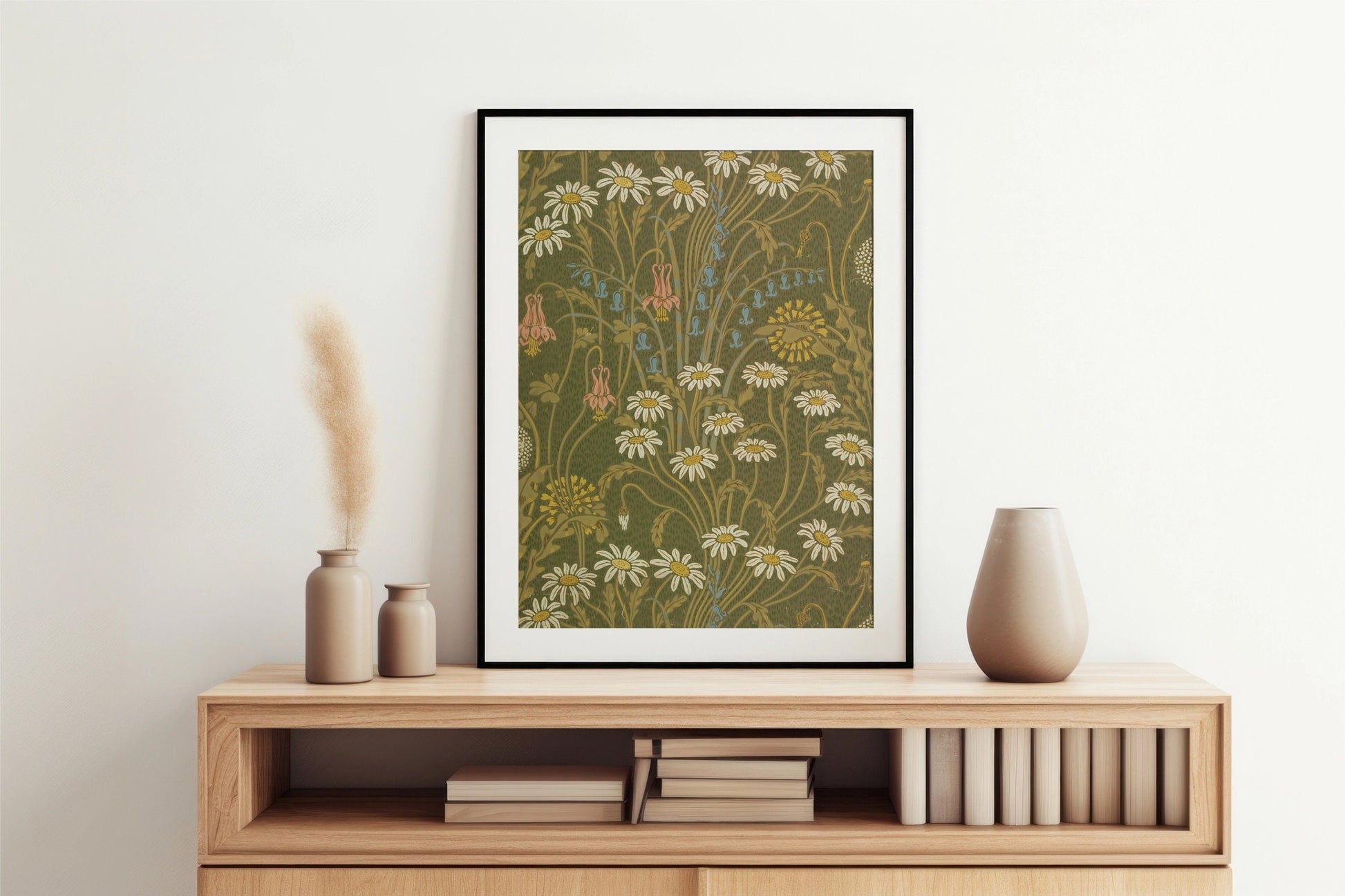 Vintage Green Floral - Walter Crane - Nouveau Flower Print - Bohemian - Print Large Artwork - Green and Pink