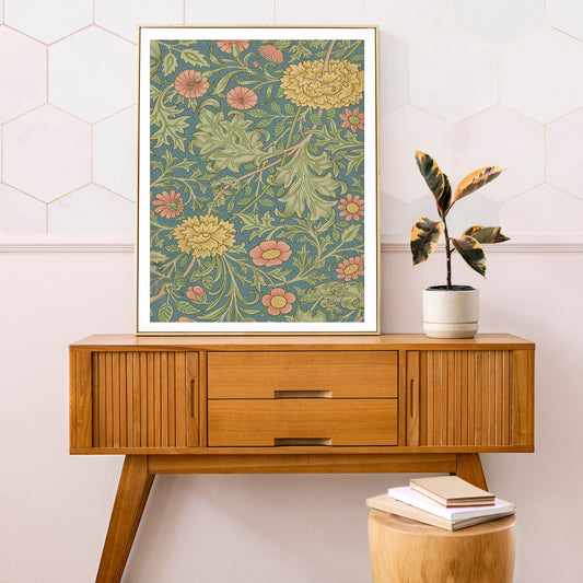 William Morris Green and Pink Nouveau Flower Print Large Artwork by My Store