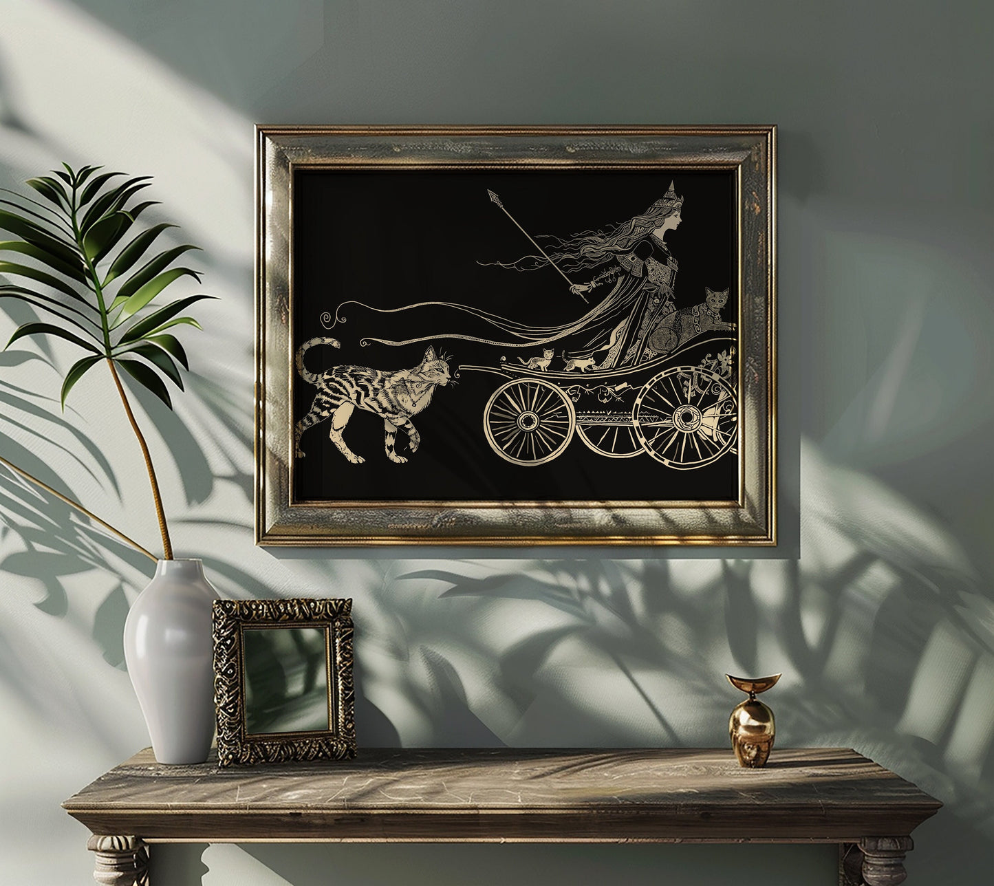 Freya Goddess, Cat Goddess Poster, Hand Drawn Art - Freya Witchy Print, No Frame