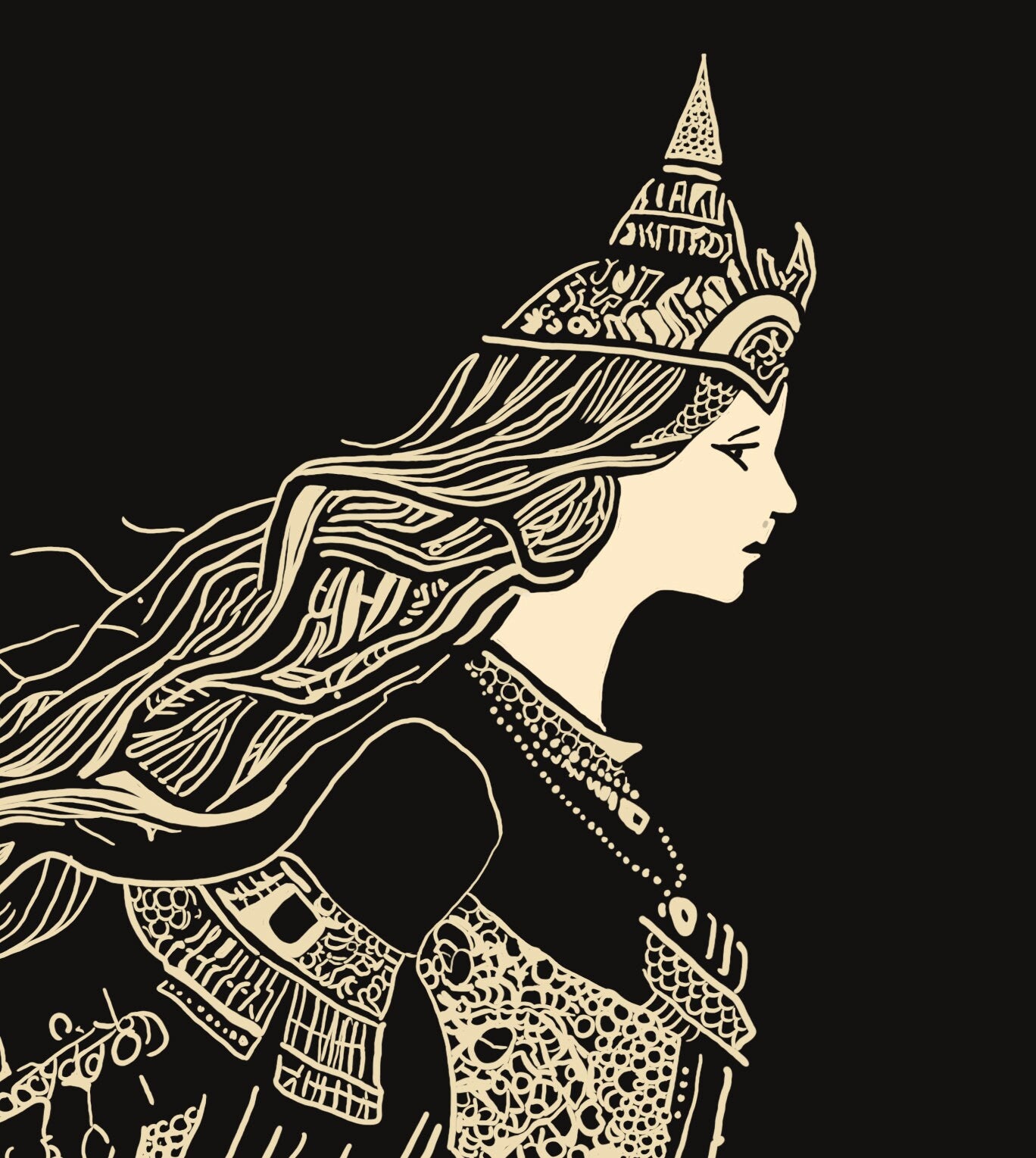 Freya Goddess, Cat Goddess Poster, Hand Drawn Art - Freya Witchy Print, No Frame