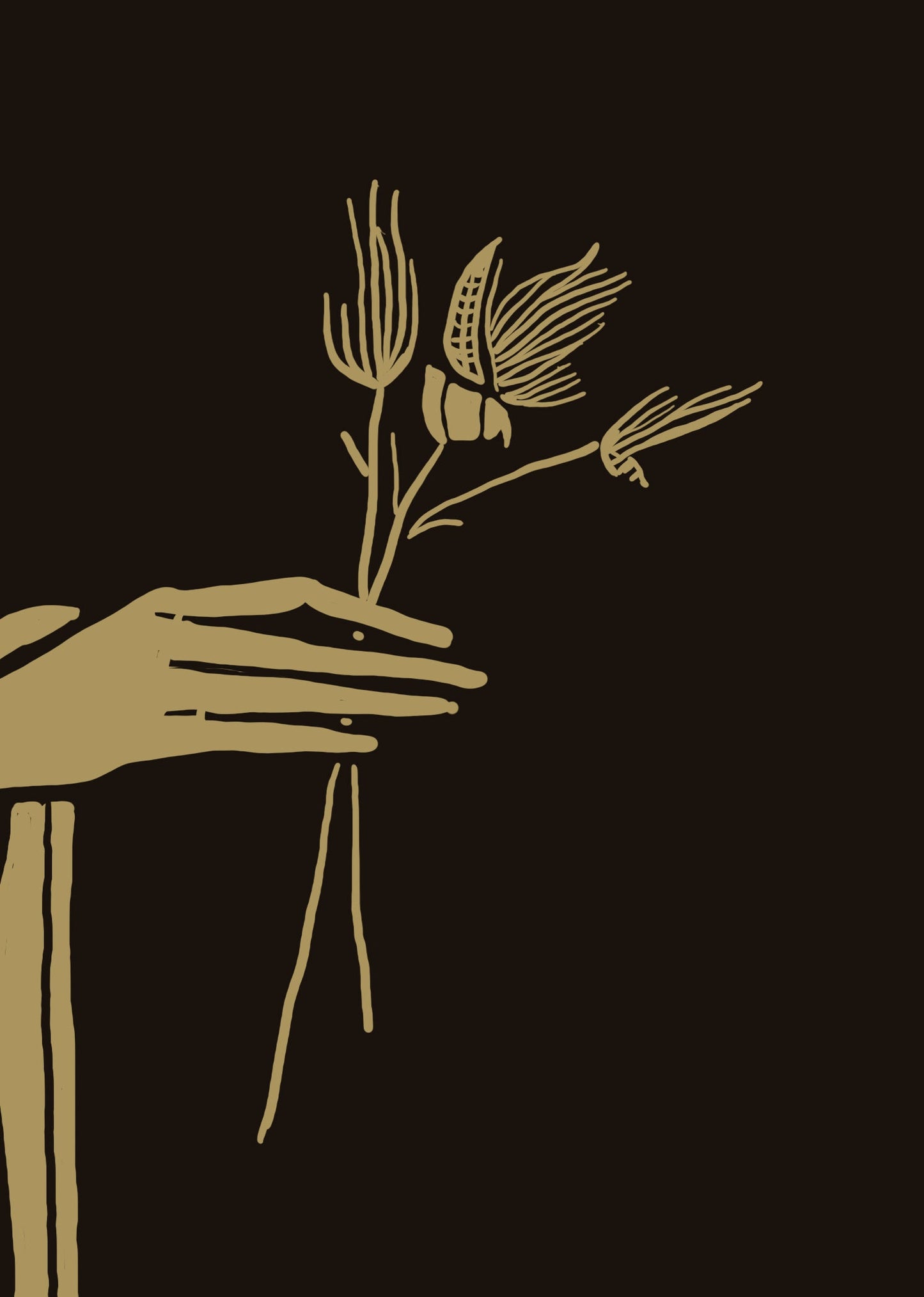 Mother Earth Art - Hand Drawn Print, Mother Earth, Dark Academia, Beige and Gold (No Frame)