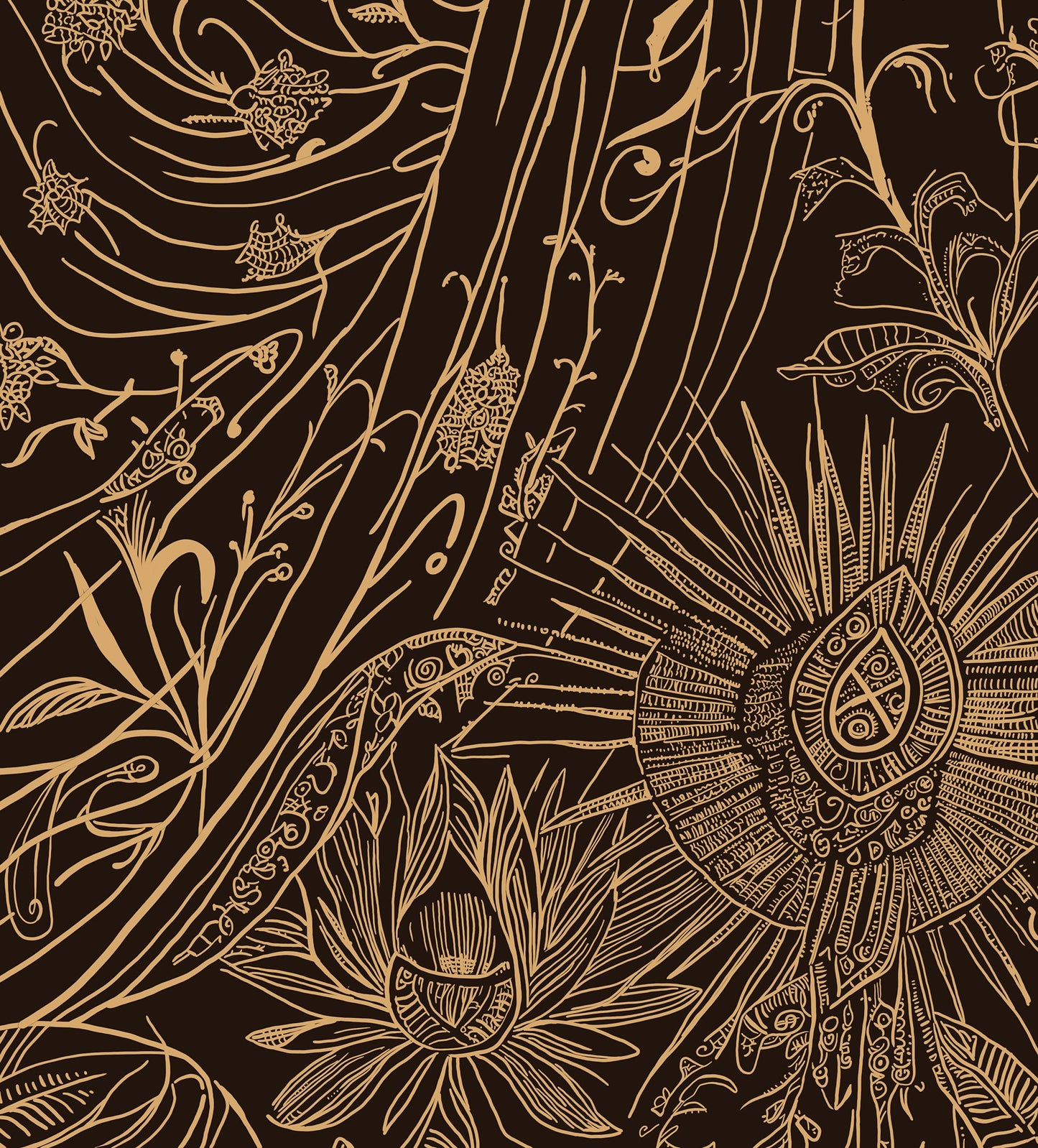 Sun Goddess Art - Hand Drawn Print, Sun Worshipper, Dark Academia, Beige and Gold (No Frame)