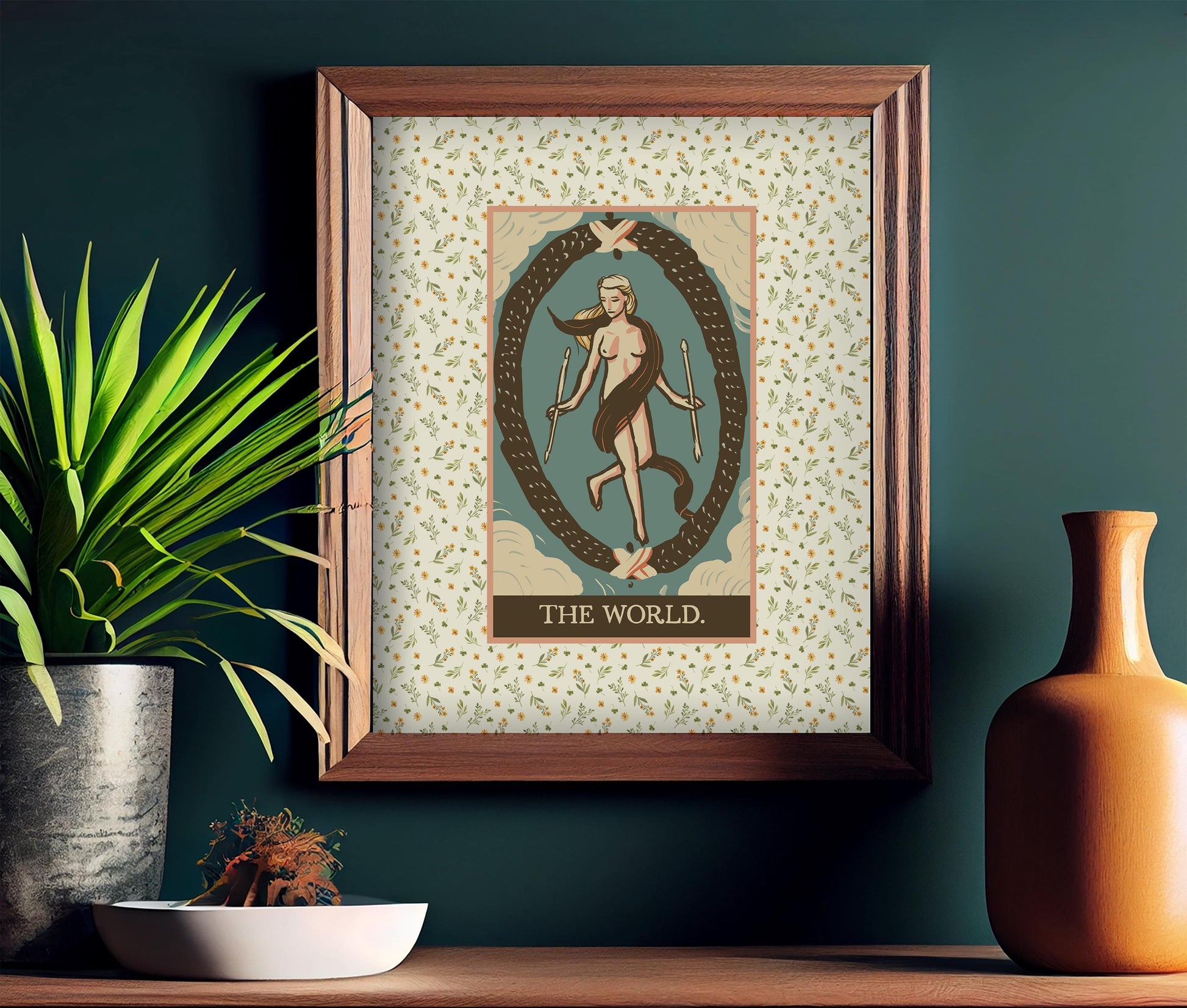 The World Tarot Card with Vintage Pattern Print, The World Poster (No Frame)