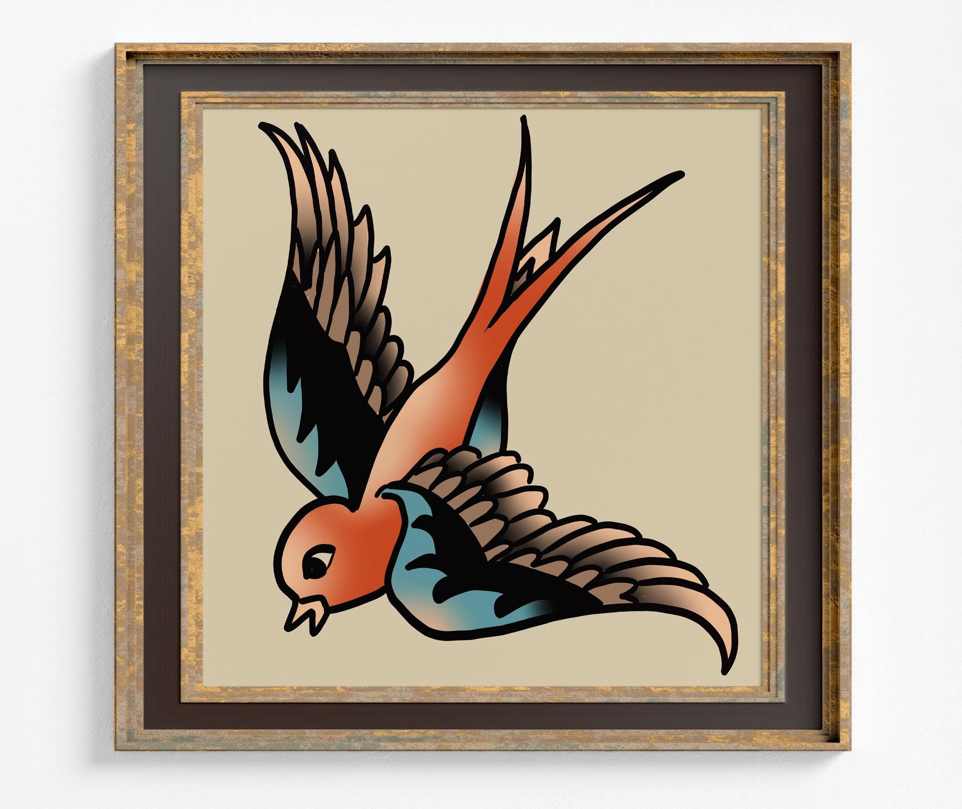 Bird Tattoo Wall Art - Swallow Tattoo Poster, No Frame