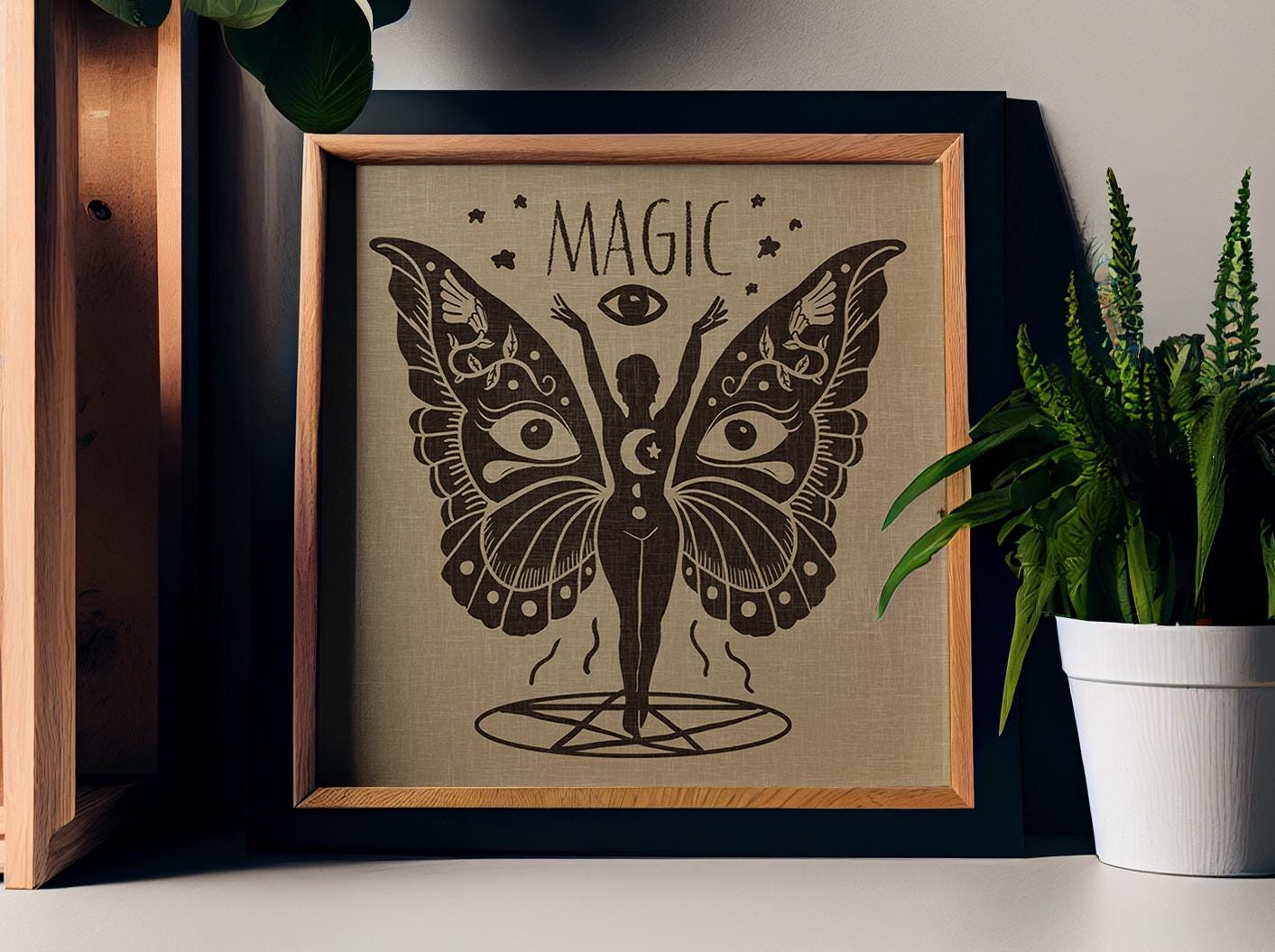 Butterfly Girl Magic - Pentagram Poster, No Frame