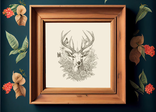 Deer illustration - Minimalist Illustration - Nature Art Print (No Frame)