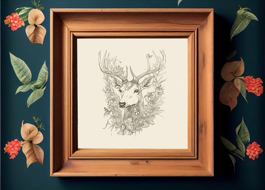 Deer illustration - Minimalist Illustration - Nature Art Print (No Frame)