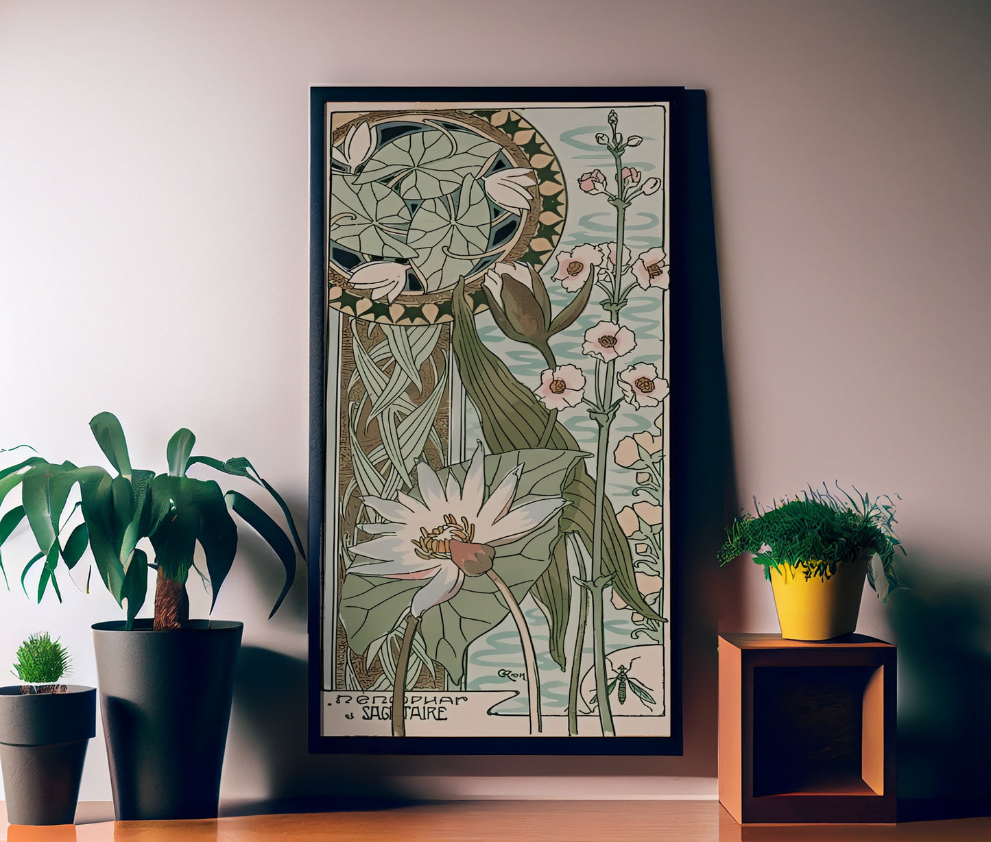 Floral Art Nouveau Print - Art Nouveau Poster Bohemian Print Large Artwork - Blue and Green - Long Poster