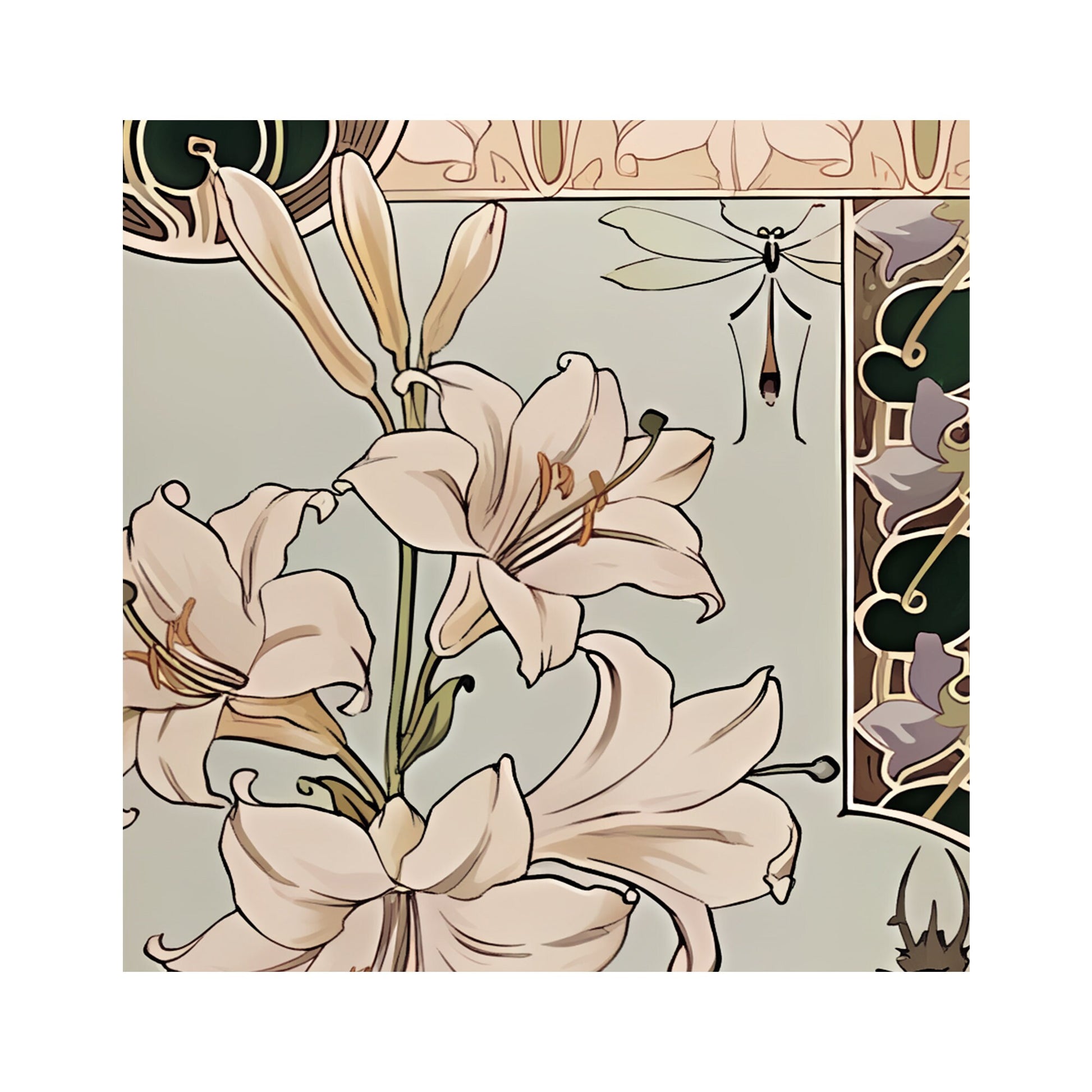 Floral Art Nouveau Print - Art Nouveau Poster Bohemian Print Large Artwork - Violets - Long Poster