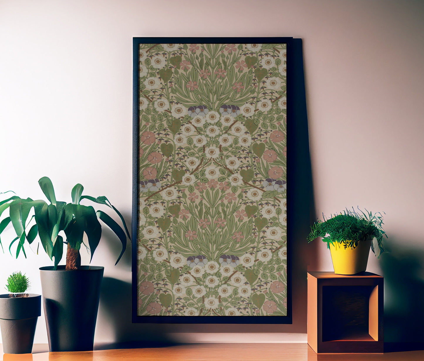 Floral Art Nouveau Print - Green Art Nouveau Poster Bohemian Print Large Artwork - Pink and Green - Long Poster