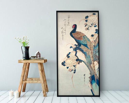 Art Nouveau Peacock - Floral Art Nouveau Print - Vintage Japanese Poster Bohemian Print Large Artwork - Blue and Green - Long Poster