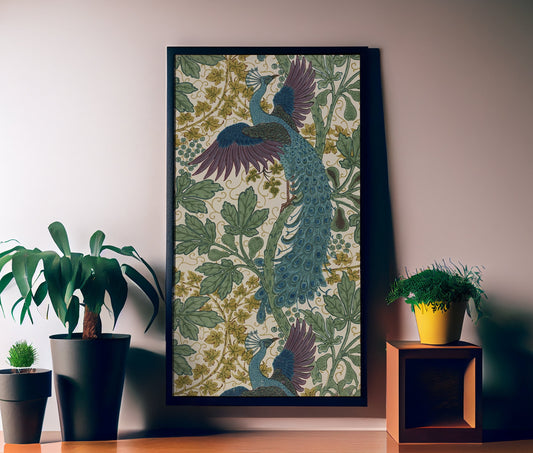 Walter Crane - Peacock and Fig - Floral Art Nouveau Print - Art Nouveau Poster Bohemian Print Large Artwork - Blue and Green - Long Poster
