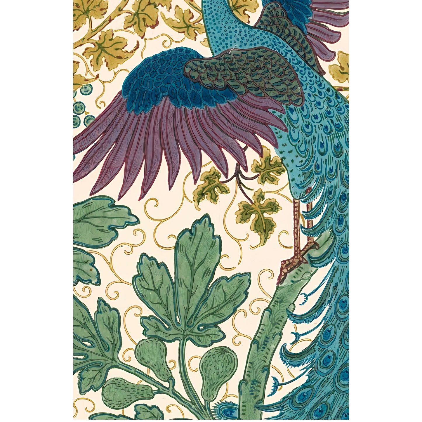 Walter Crane - Peacock and Fig - Floral Art Nouveau Print - Art Nouveau Poster Bohemian Print Large Artwork - Blue and Green - Long Poster