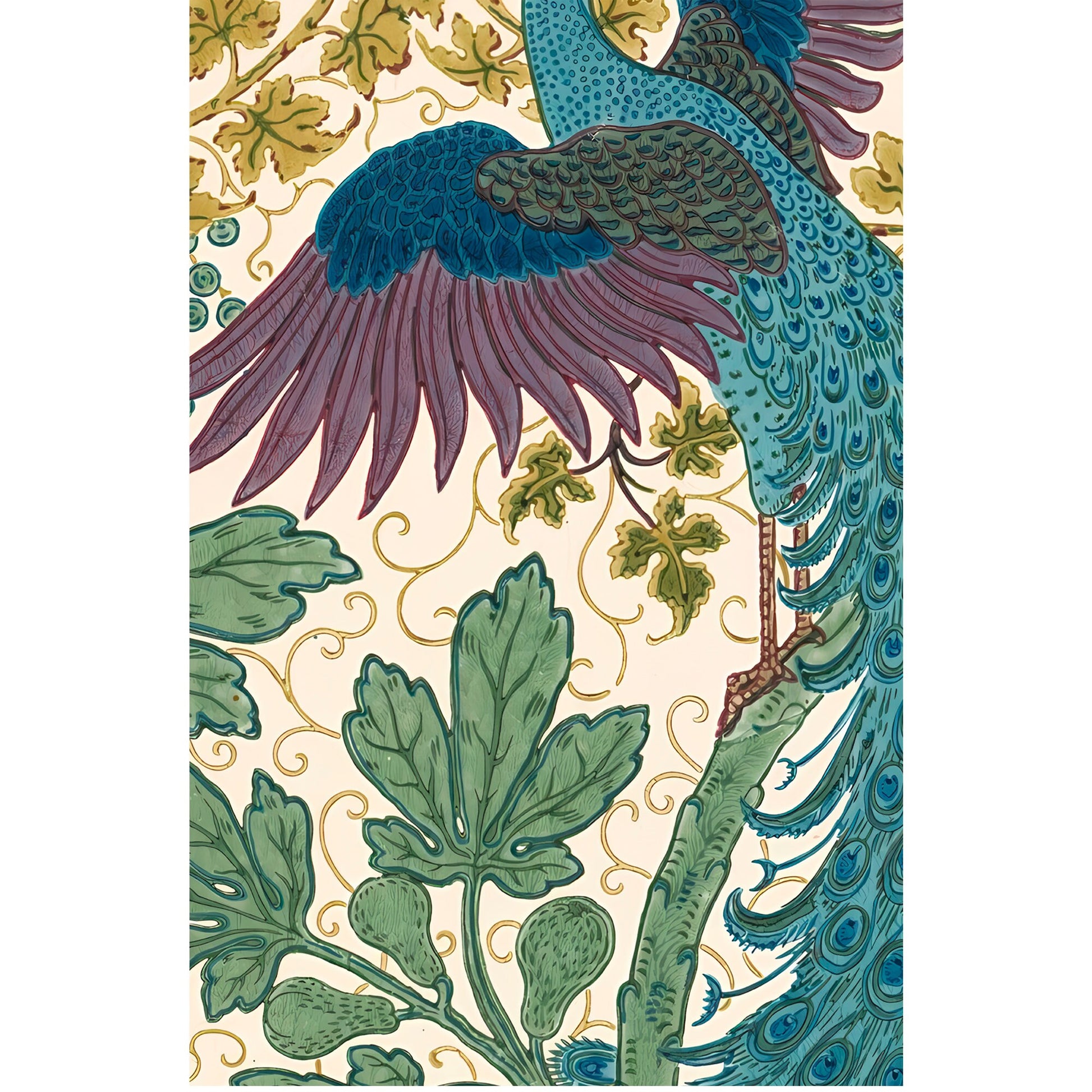 Walter Crane - Peacock and Fig - Floral Art Nouveau Print - Art Nouveau Poster Bohemian Print Large Artwork - Blue and Green - Long Poster