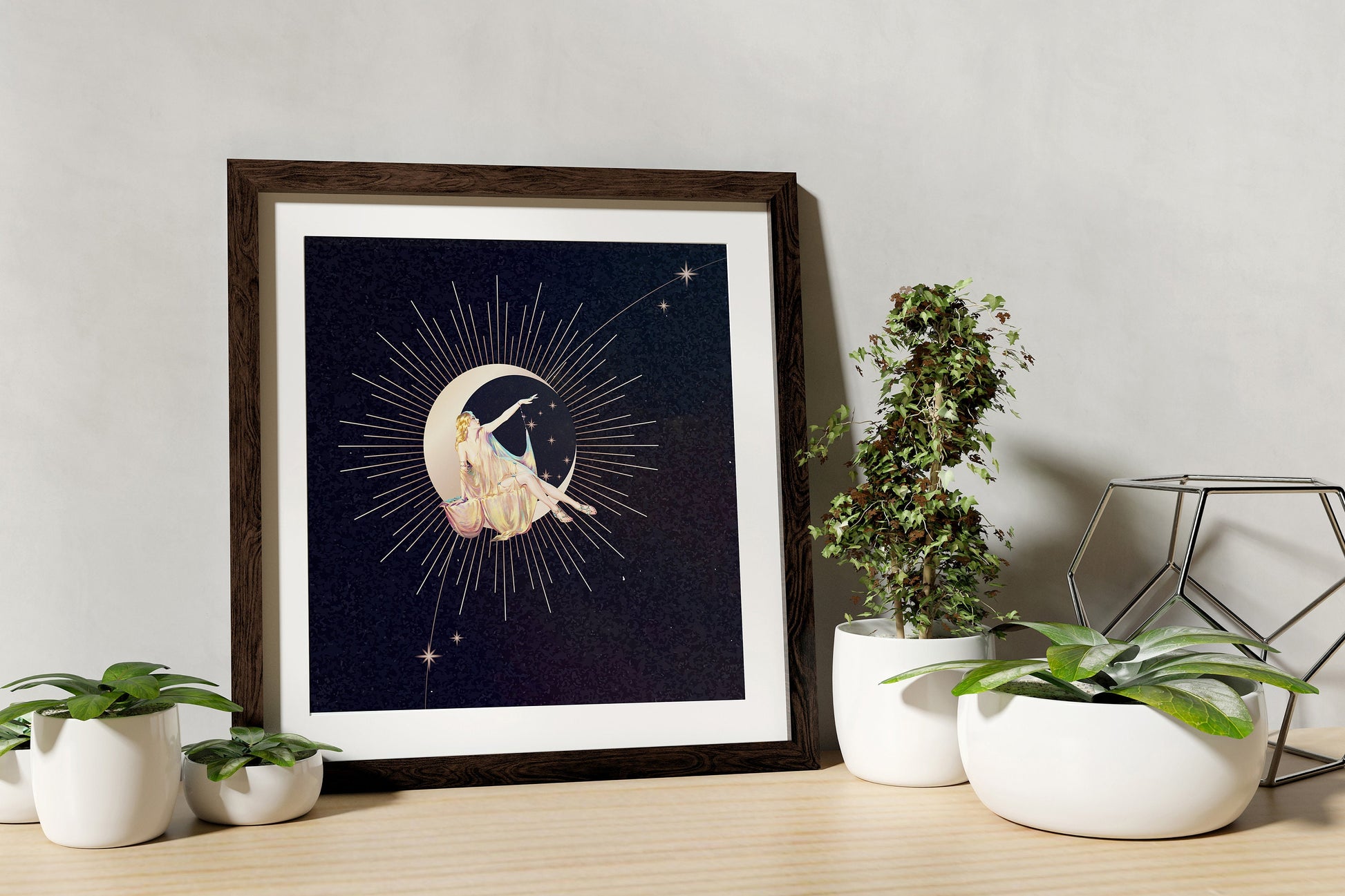 Art Nouveau Moon Print - Moon Goddess Art Deco - Moon Print Square - Purple and Black