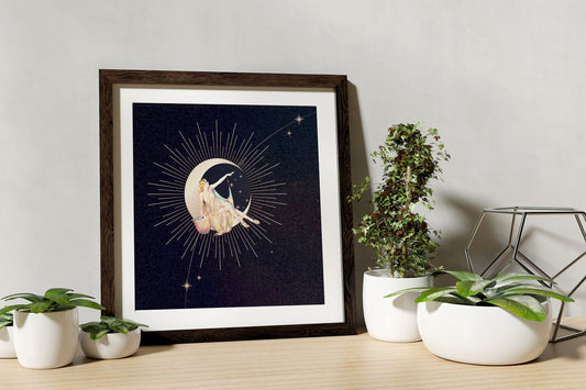 Art Nouveau Moon Print - Moon Goddess Art Deco - Moon Print Square - Purple and Black