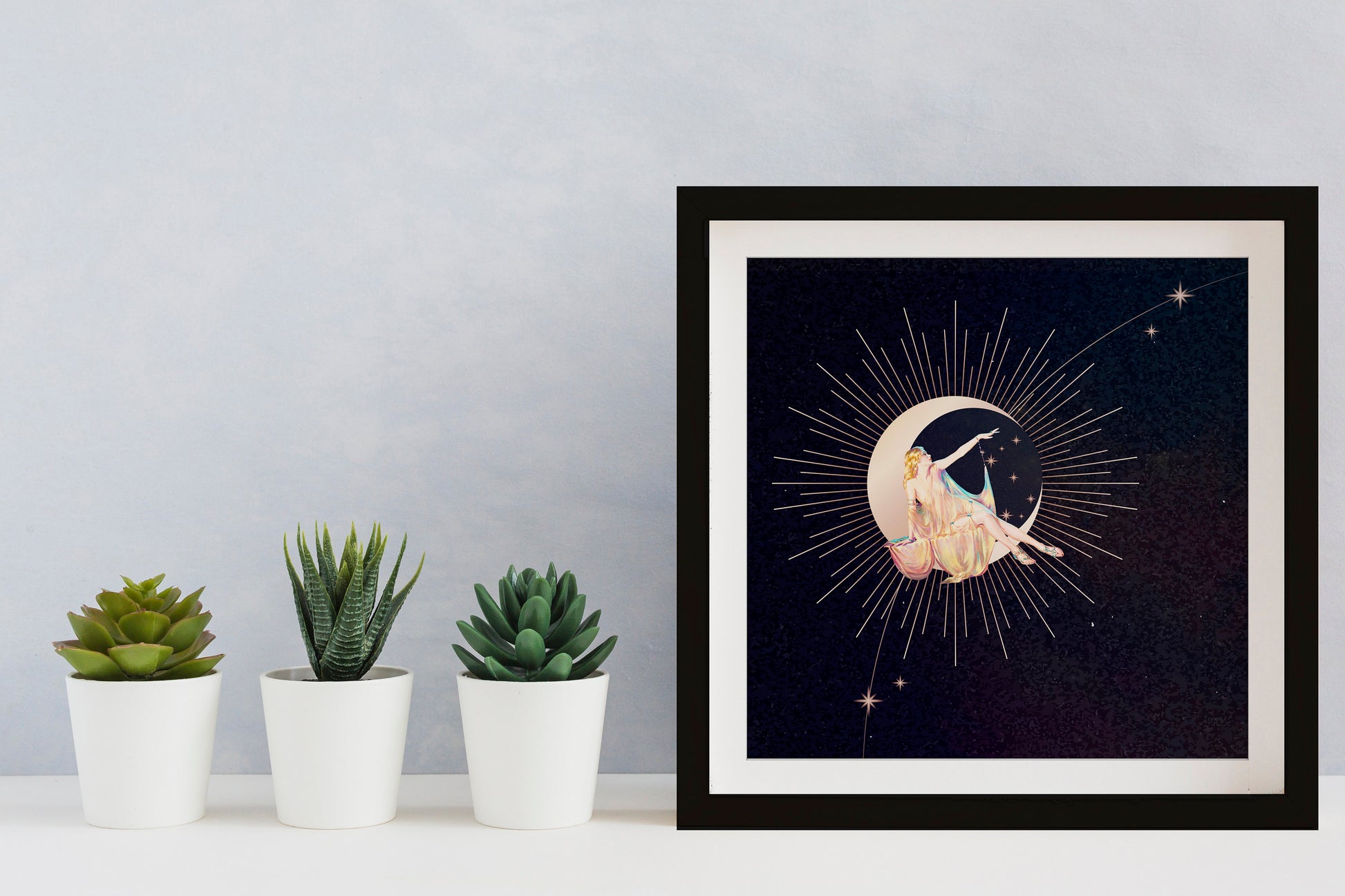 Art Nouveau Moon Print - Moon Goddess Art Deco - Moon Print Square - Purple and Black