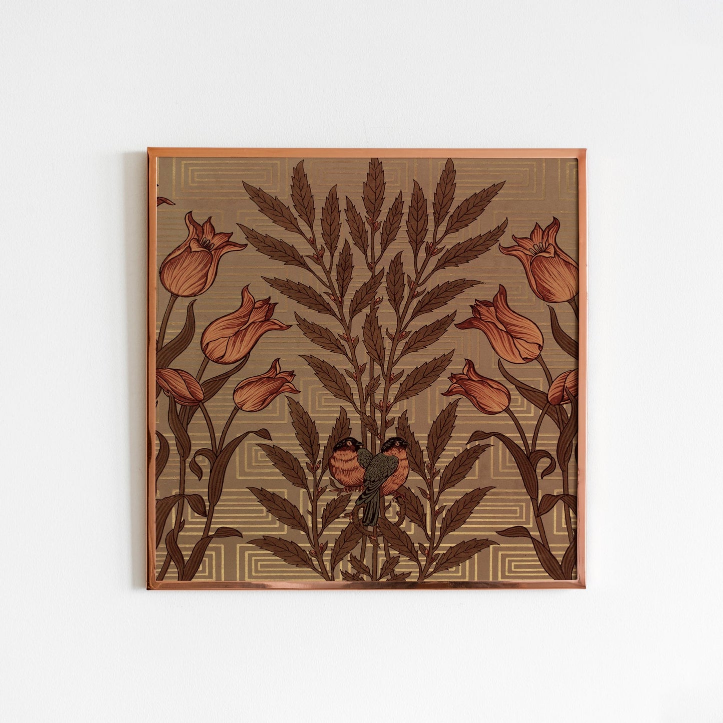 Brown Vintage Floral Print - Art Nouveau art print, Vintage bird wall art, painting - Beige