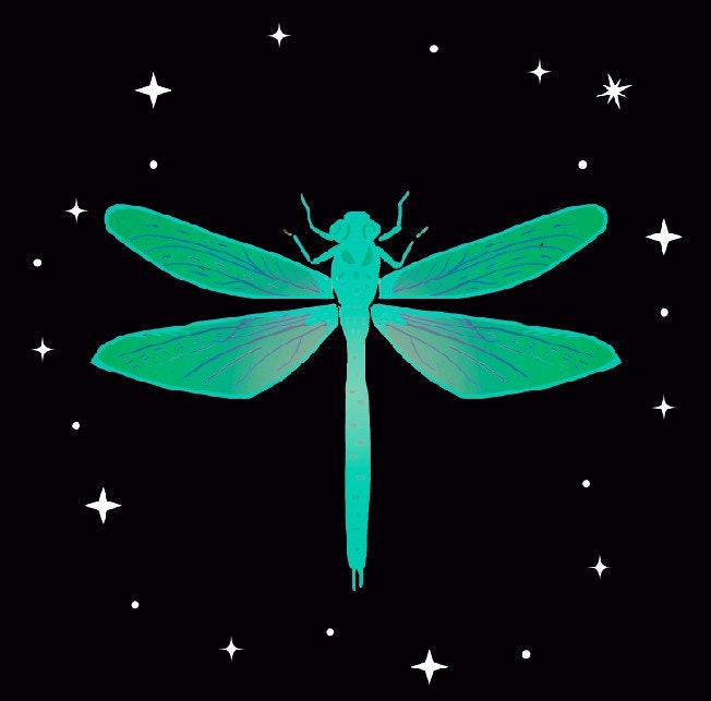 Dragonfly Print - Square Print - vintage dragonfly linocut print remix - Green - Spirit Animal