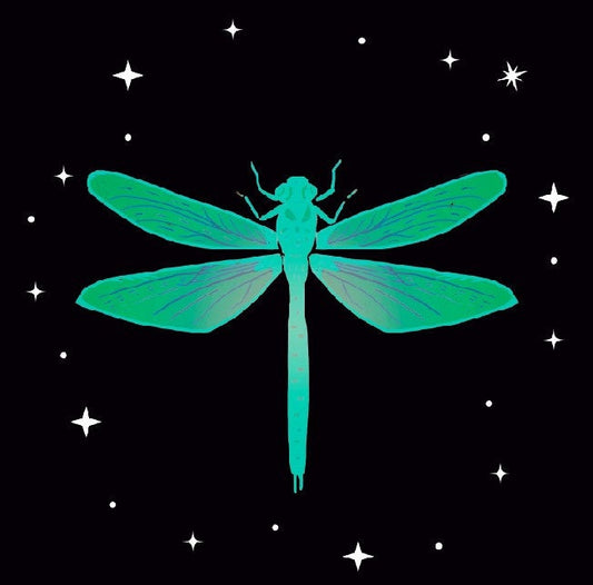 Dragonfly Print Square Vintage Linocut Green Wall Art Exquisite Spirit Animal Decor by My Store