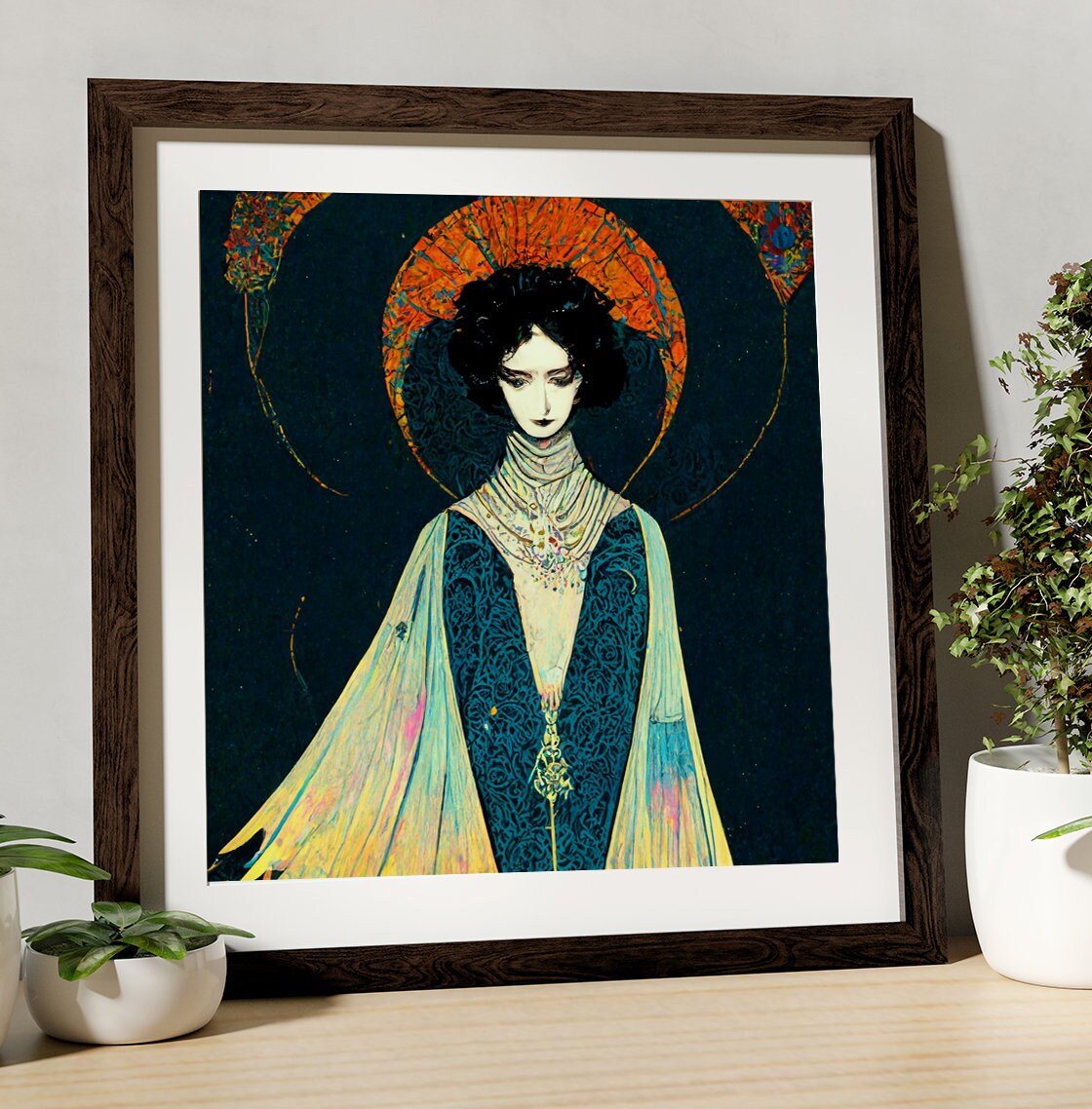 Harry Clarke Inspired Art - Surreal Painting of Goddess - For Your Sacred Space