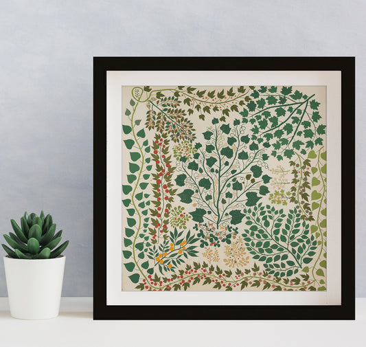 Herbs Painting - Print - Green and Beige - Botanical Print - Mandala Square - For Your Sacred Space