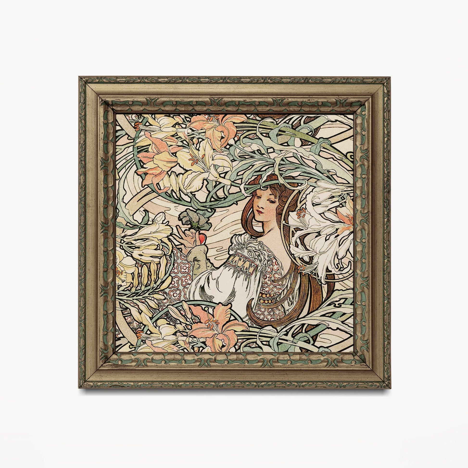 Mucha Goddess Painting - Floral Print - Square - Art Nouveau Print - Goddess Art Deco