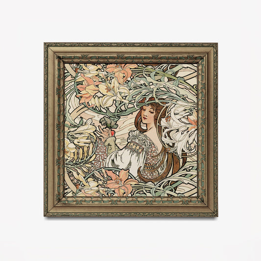 Mucha Goddess Floral Print Square Art Nouveau Painting For Elegant Home Decor And Giclee Quality Reproduction by My Store