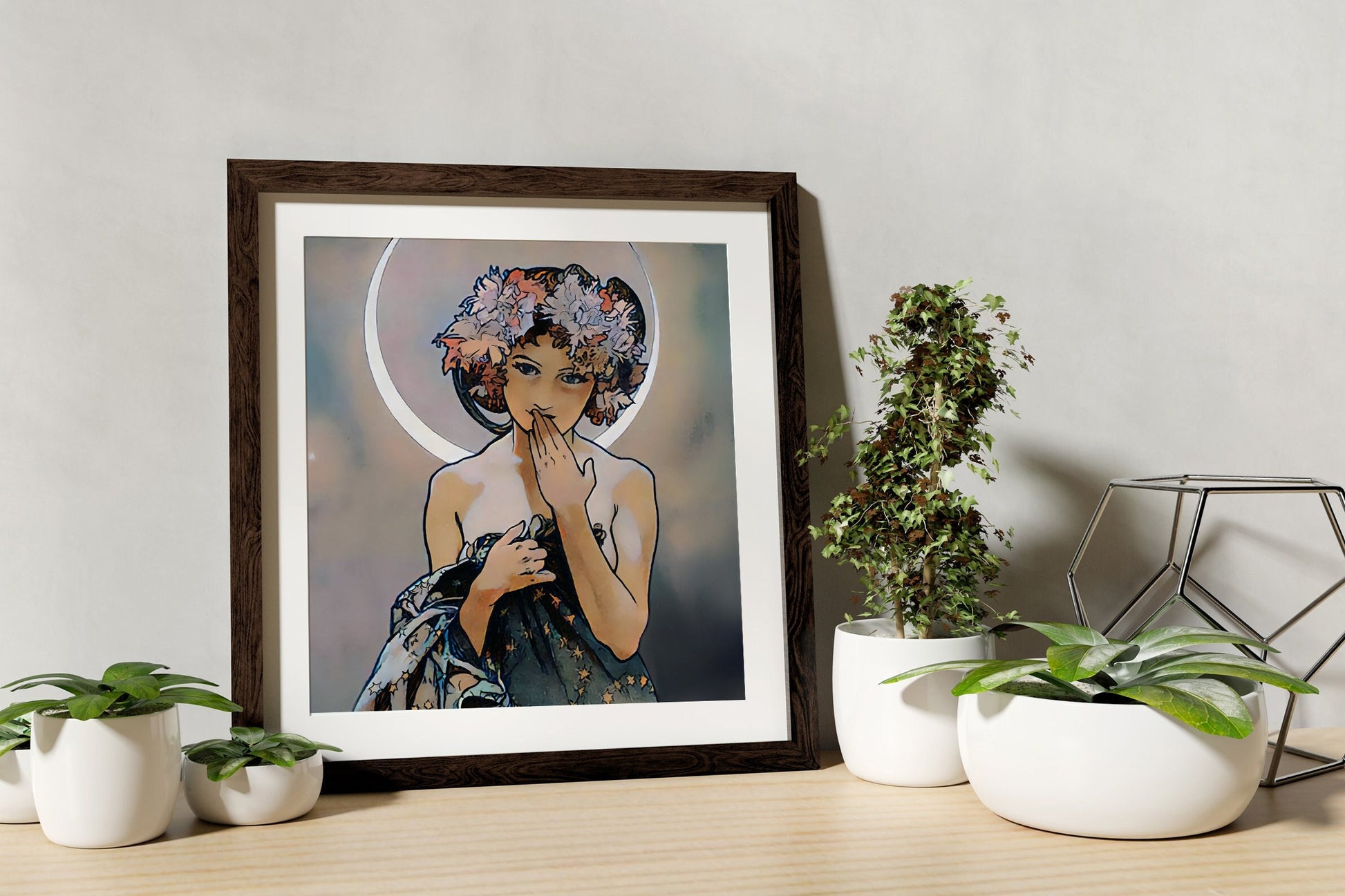 Mucha Moon Print Square - Art Nouveau Moon Print - Moon Goddess Art Deco - Moon Print Square - Purple and Black