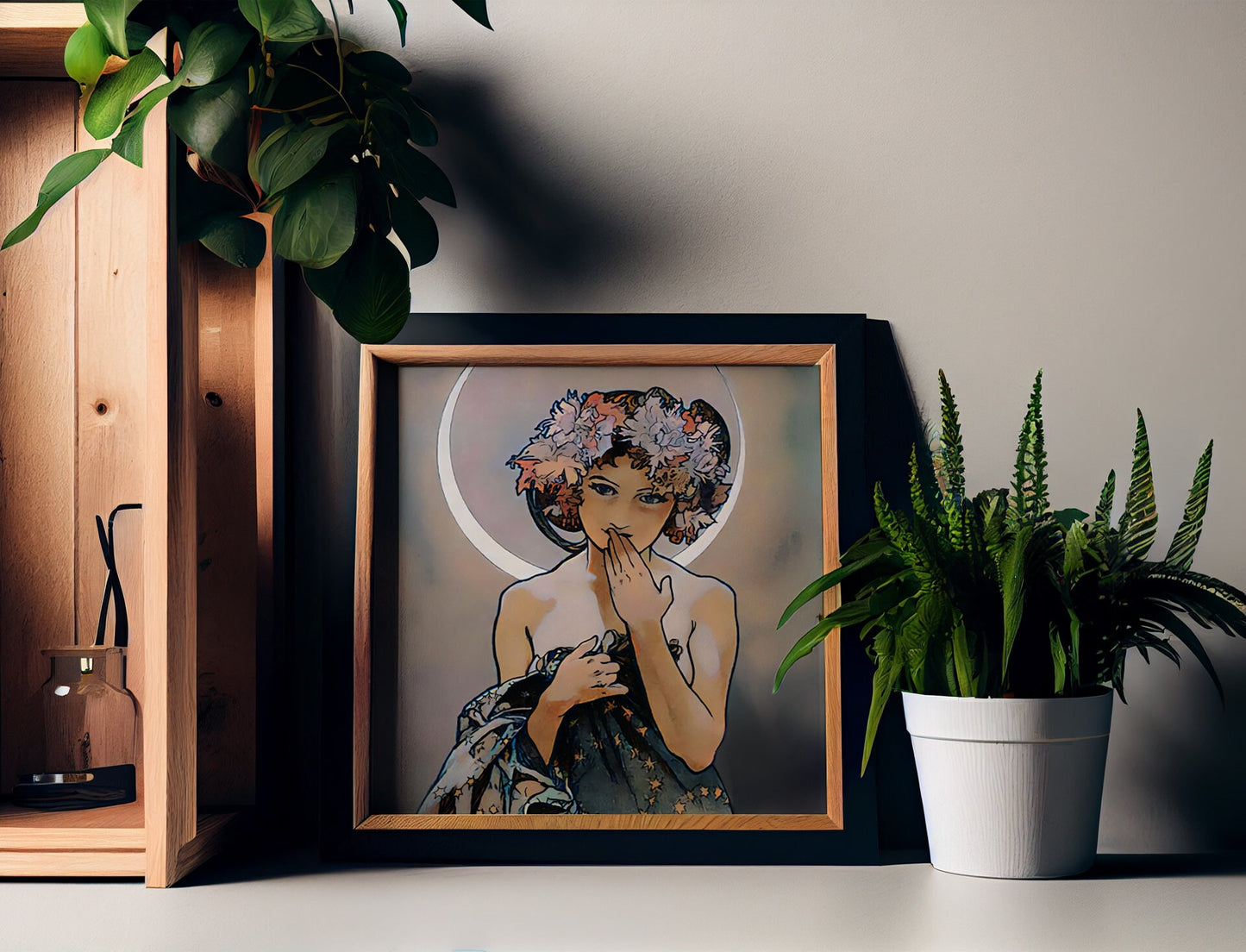 Mucha Moon Print Square - Art Nouveau Moon Print - Moon Goddess Art Deco - Moon Print Square - Purple and Black